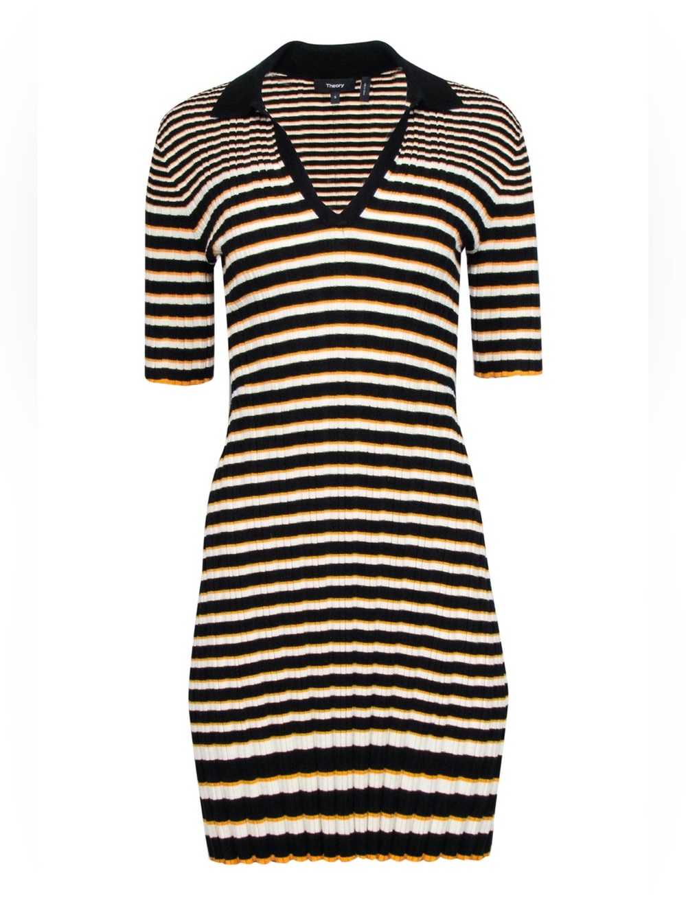 $365 Theory Rib Knit Collared Knit Polo Dress Striped Fit & Flare Cotton Blend S